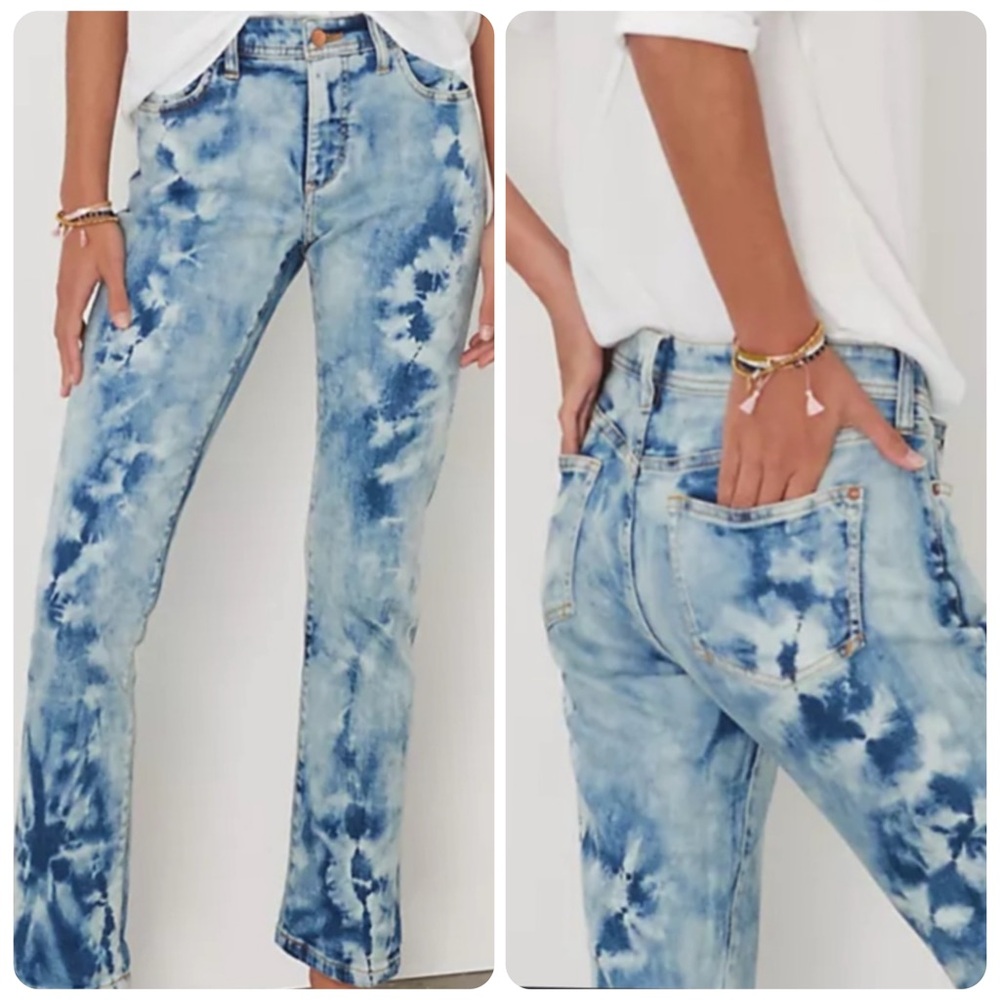 Anthropologie Pilcro Slim Boyfriend Jeans Tie Dye Blue White Size 27